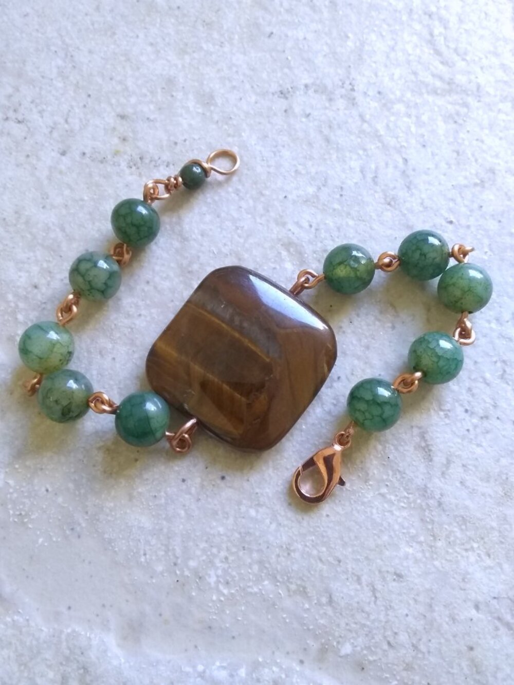 TigerEye & Green Dragonvein Agate - OOAK Handmade Bracelet! Fall Winter Woodland